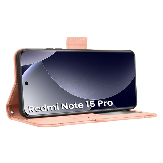 Etui z klapką do Xiaomi Redmi Note 15 Pro 4G, Card Slot, różowe