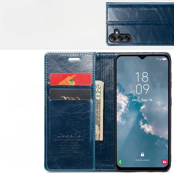 Etui z klapką CASEME do Samsung Galaxy A14 5G, Waxy Textured, niebieskie