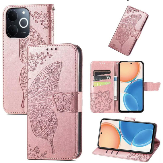 Etui z klapką do Realme Note 70T 4G, Butterfly, różowe rose gold