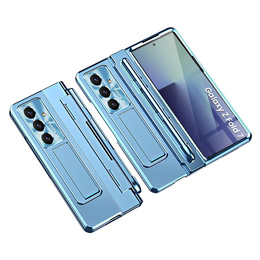 Etui z podstawką do Samsung Galaxy Z Fold7 5G, z ochroną zawiasu, szkłem i rysikiem - niebieskie