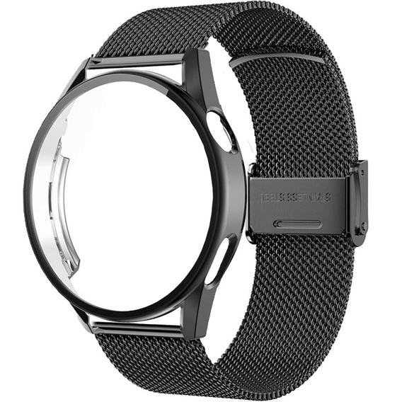 Bransoleta Milanese + Etui z osłoną na ekran do Huawei Watch GT 3 46mm, Czarny