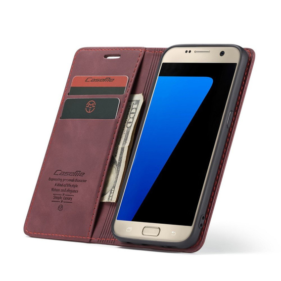 Etui CASEME do Samsung Galaxy S7, Leather Wallet Case, bordowe