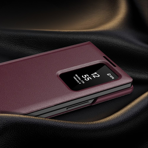 Etui z klapką do Samsung Z Fold5 5G, Smart View Wallet, bordowe