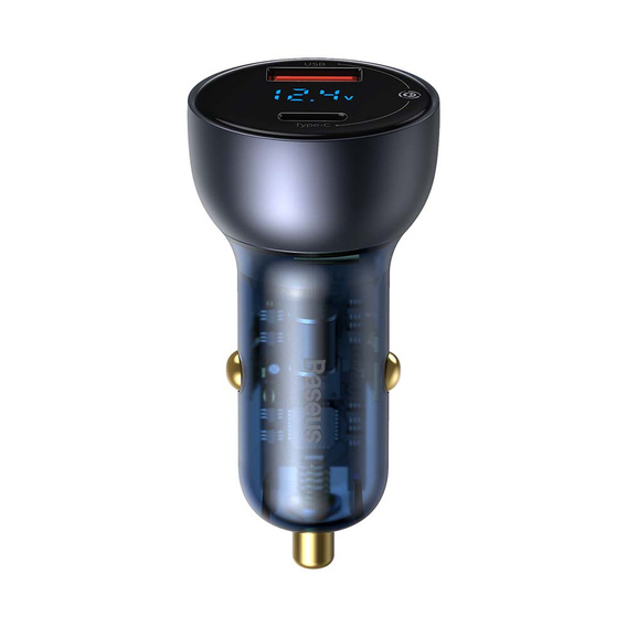 Baseus Particular 3.1 – przezroczysta ładowarka samochodowa 65 W USB-C + USB-A - szara
