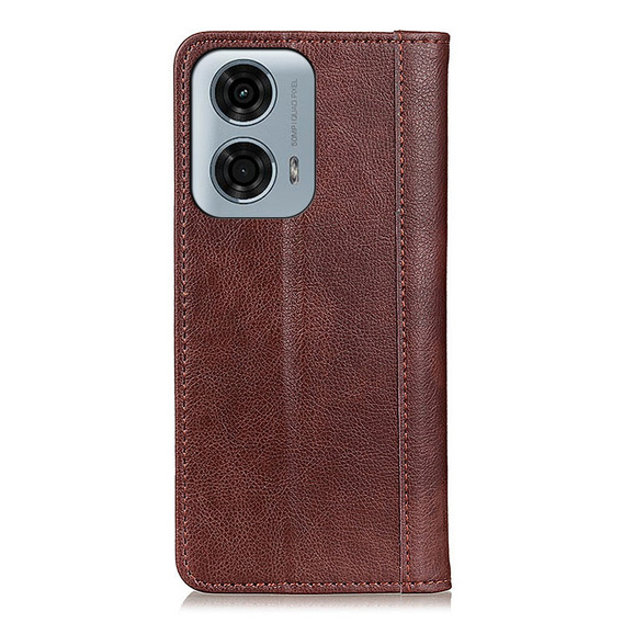 Etui z klapką do Motorola Moto G04 / G24 / G24 Power, Split Leather, brązowe