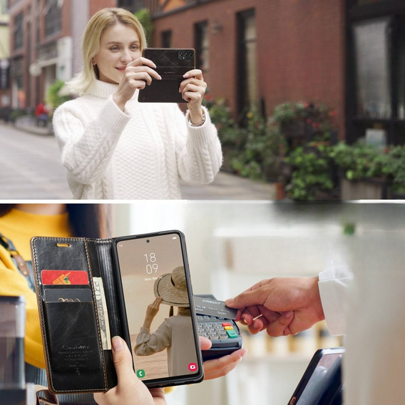 Etui z klapką CASEME do Samsung Galaxy A53 5G, Waxy Textured, czarne / brązowe