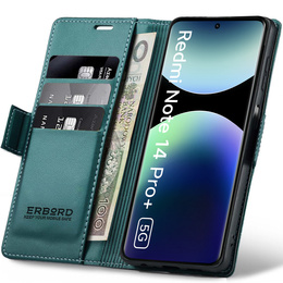Etui do Xiaomi Redmi Note 14 Pro+ 5G / Xiaomi Poco X7 5G / Xiaomi Redmi Note 14 Pro 5G, ERBORD Glossy Litchi, portfel z klapką, zielone
