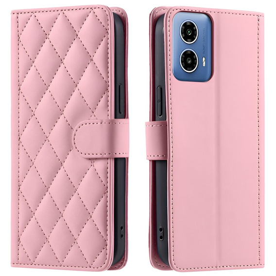 Etui z klapką do Motorola Moto G24 / G24 Power / G04, Rhombus Crossbody Leather, różowe rose gold