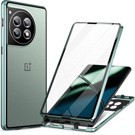 Etui do OnePlus 12 5G, Magnetic Dual Glass, zielone