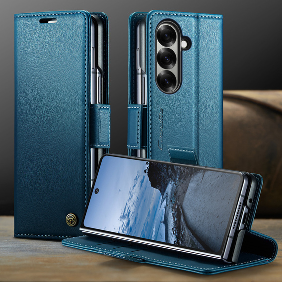 Etui z klapką CASEME do Samsung Galaxy Z Fold7 5G Litchi Wallet – niebieskie