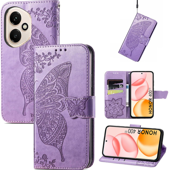 Etui z klapką do Honor 400 5G, Butterfly, fioletowe