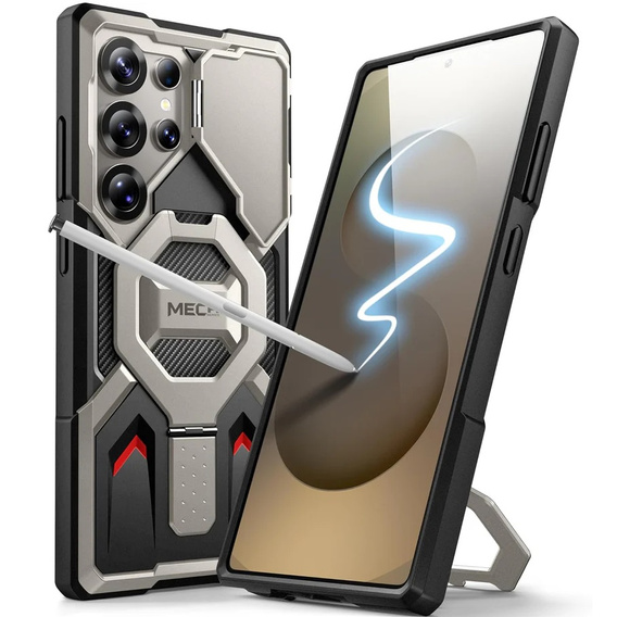 Etui do Samsung Galaxy S25 Ultra, Tongate MECH MagSafe Series, TiGray + Szkło Hartowane 9H