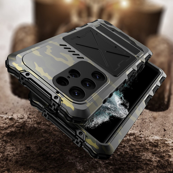 Etui pancerne do Samsung Galaxy S24 Ultra, Military Kickstand, zielone camouflage