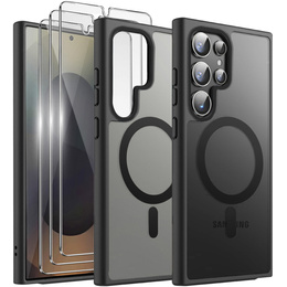 Zestaw Etui do Samsung Galaxy S25 Ultra, do MagSafe, ERBORD Matt Case, czarny + 3x Szkło na ekran