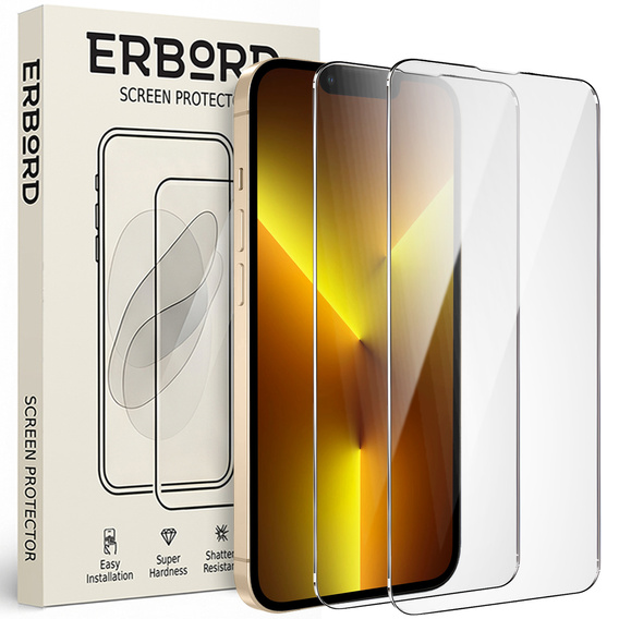 2x Szkło Hartowane do iPhone 13/13 Pro/16e, ERBORD 9H Hard Glass, szybka