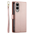 Etui z klapką do Samsung Galaxy S25 Edge, Wallet Zipper Pocket, różowe