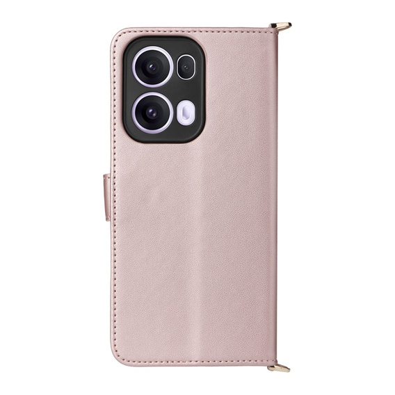 Etui z klapką do Oppo Reno 13 Pro 5G, Crossbody Leather Wallet, różowe