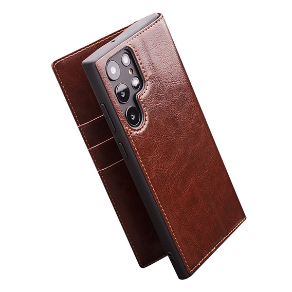 Etui z klapką do Samsung Galaxy S22 Ultra 5G, QIALINO Leather Wallet, brązowe