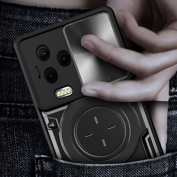 Etui pancerne do Infinix Note 12 2023, z podstawką z blaszką do uchwytu, czarne
