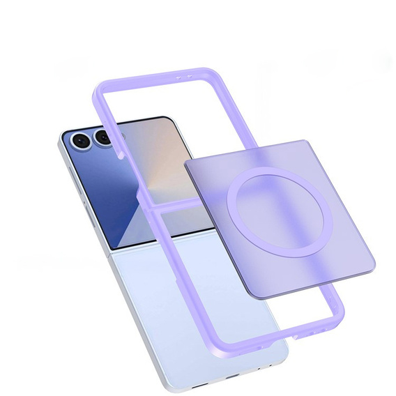 Fioletowe etui z akrylowymi pleckami do Samsung Galaxy Z Flip7, odporne na żółknięcie i eleganckie