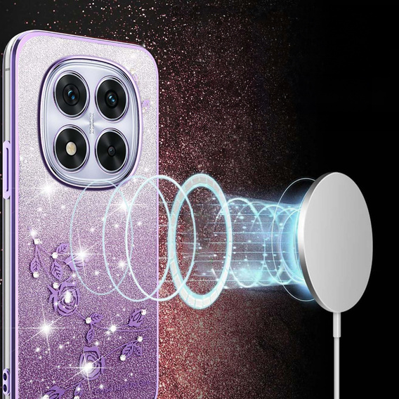 Etui do Xiaomi Redmi Note 15 5G / Poco M8 5G, Glitter Flower, fioletowe