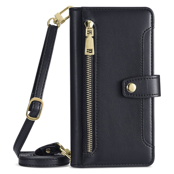 Etui z klapką do iPhone 15, Wallet Zipper Pocket, czarne