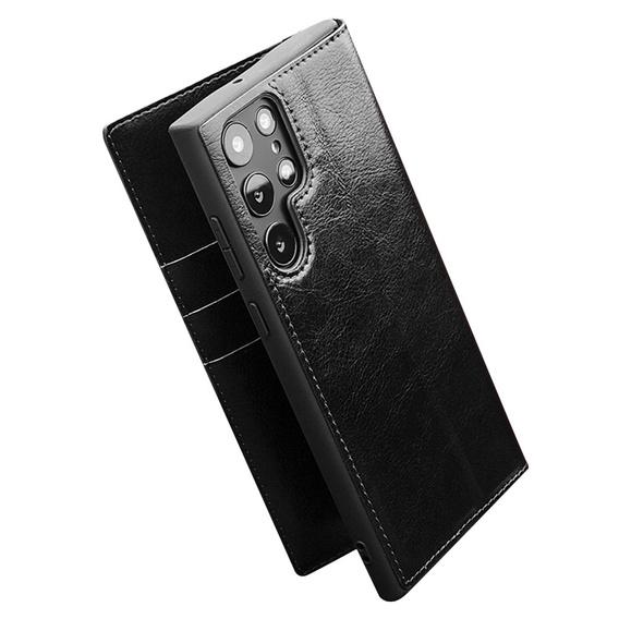 Etui z klapką do Samsung Galaxy S22 Ultra 5G, QIALINO Leather Wallet, czarne