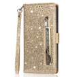 Etui z klapką do Samsung Galaxy A35 5G, Wallet Zipper Pocket Glittery, złote