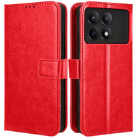 Etui z klapką do Xiaomi Poco F6 Pro, Crazy Horse Wallet, czerwone