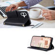 Etui z klapką do iPhone 16, Rhombus Crossbody Leather, czarne