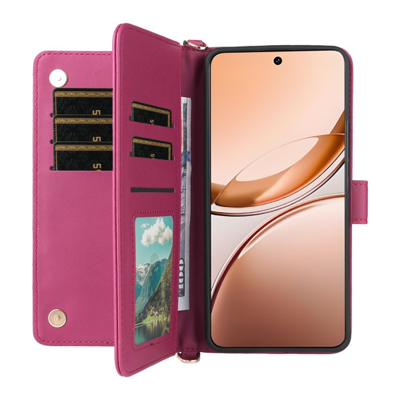 Etui portfelowe z paskiem na ramię do Vivo V50 Lite 5G – Różowe