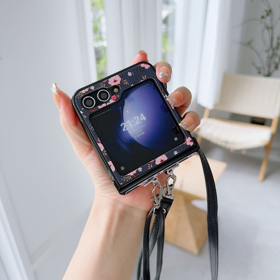 Etui do Samsung Galaxy Z Flip7 FE / Z Flip6, z paskiem na ramię, niebieskie