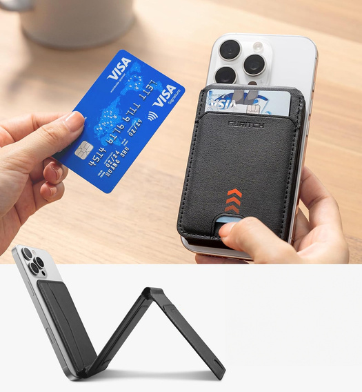 Magnetyczny portfel SURITCH z lokalizatorem Find My, NFC i podstawką – czarny
