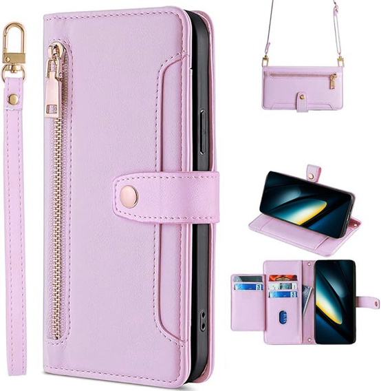 Etui z klapką do Xiaomi Poco F6 Pro, Wallet Zipper Pocket, fioletowe