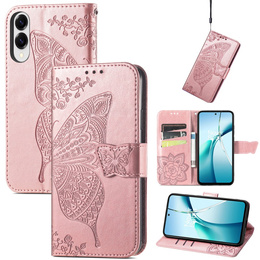 Etui z klapką do Samsung Galaxy S25 Edge, Motyl, różowe rose gold
