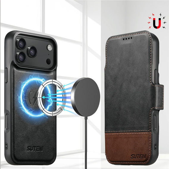 Etui z klapką 2w1 SUTENI do iPhone 17 Pro Max, do MagSafe, czarne