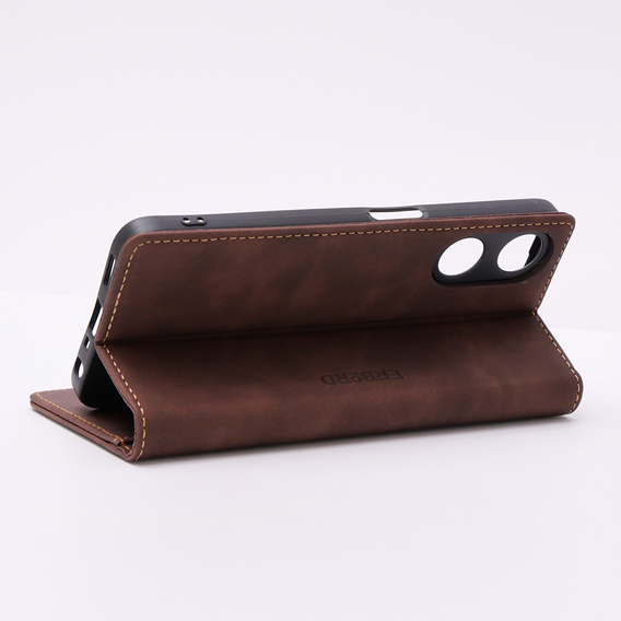 Etui do Oppo A78 5G, ERBORD Vintage portfel z klapką, kawowe