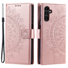 Etui z klapką do Samsung Galaxy A15, Mandala Flower, różowe rose gold + szkło 9H