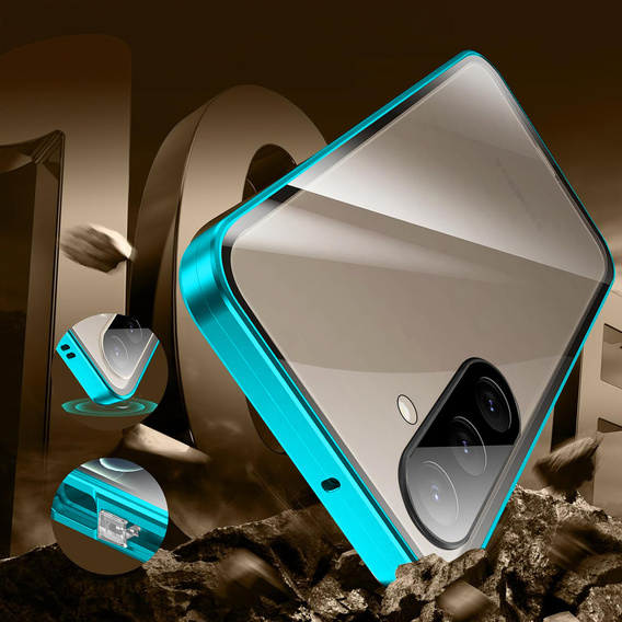 Etui do Samsung Galaxy A17 5G, Magnetic Dual Glass, przezroczyste z niebieskimi rantami
