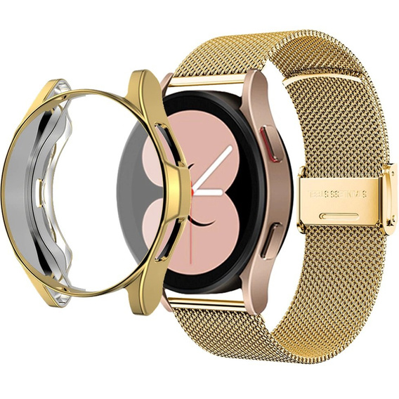 Bransoleta Milanese + Etui z osłoną na ekran do do Samsung Galaxy Watch Active 2 44mm, Złoty