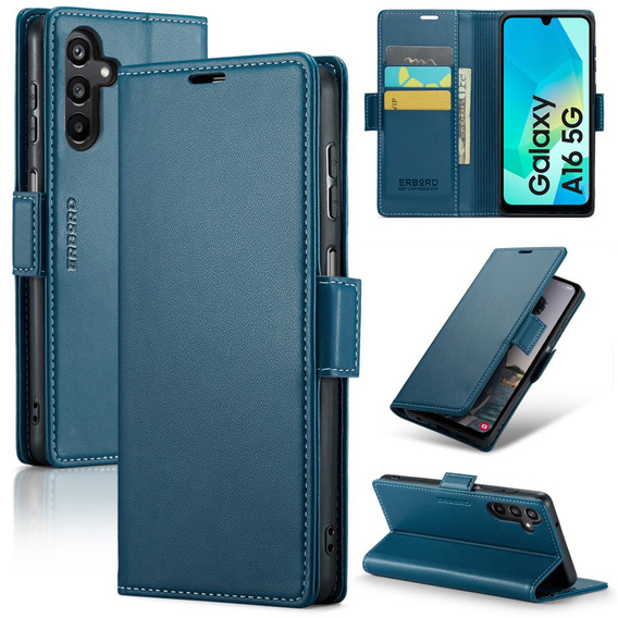 Etui do Samsung Galaxy A16 / A16 5G, ERBORD Glossy Litchi, portfel z klapką, niebieskie