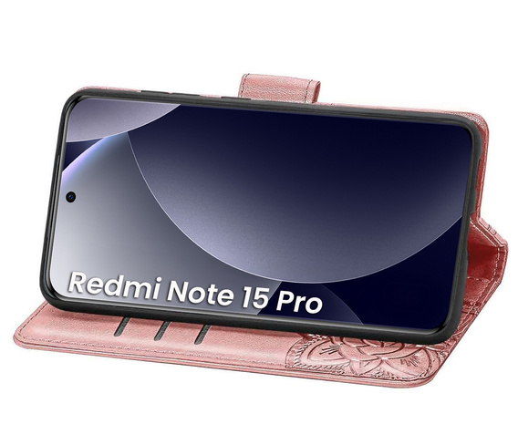 Etui z klapką do Xiaomi Redmi Note 15 Pro 4G, Butterfly, różowe