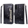 Etui z klapką do Samsung Galaxy A35 5G, Wallet Zipper Pocket Glittery, czarne