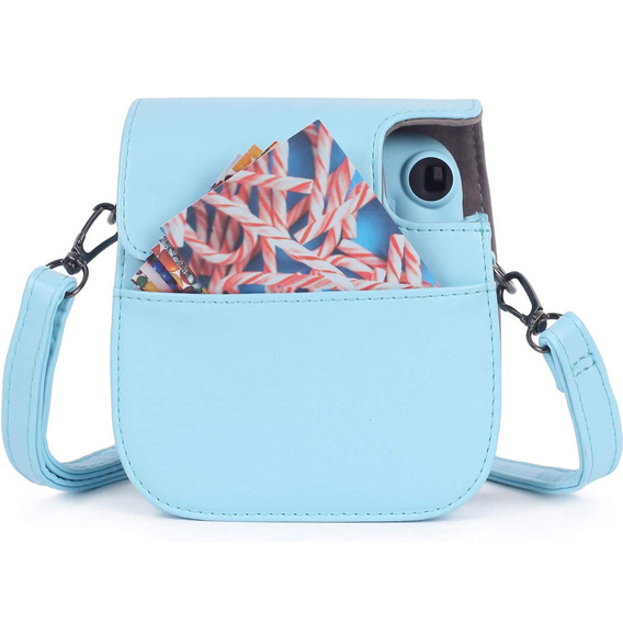 Etui do Fujifilm Instax Mini 11, skórzany pokrowiec z paskiem, niebieskie