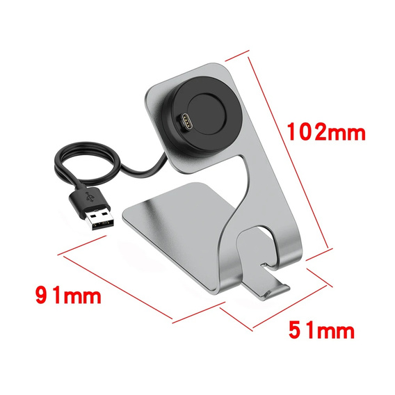 Aluminiowa Stacja Dokująca z kablem USB do zegarków Garmin, Szara