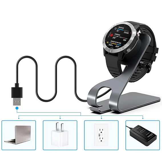 Aluminiowa Stacja Dokująca z kablem USB do zegarków Garmin, Szara