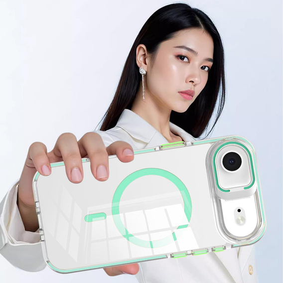 Etui do iPhone Air, do MagSafe, z podstawką, przezroczyste z zielonymi akcentami