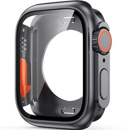 2w1 Pełne Etui + Szkło Hartowane do Apple Watch 7/8/9 41MM, Grafitowe/Pomarańczowe