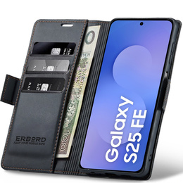 Etui do Samsung Galaxy S25 FE, ERBORD Glossy Litchi, portfel z klapką, czarne