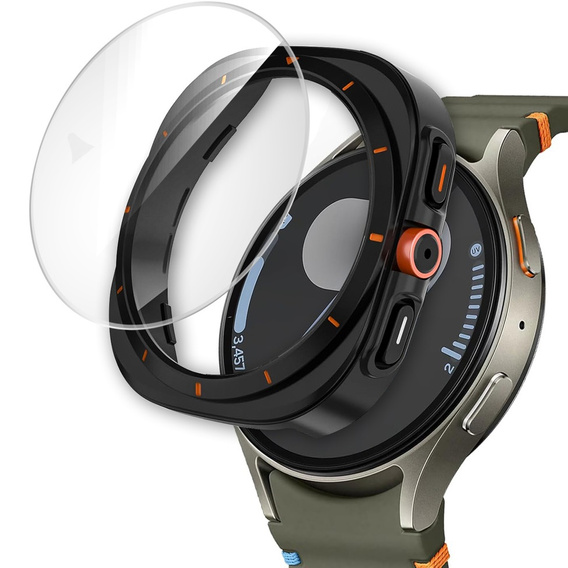 2w1 Etui + Szkło Hartowane do Samsung Galaxy Watch 7 44mm, Czarne